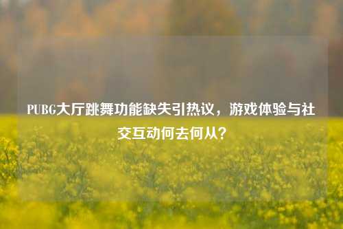 PUBG大厅跳舞功能缺失引热议,游戏体验与社交互动何去何从?
